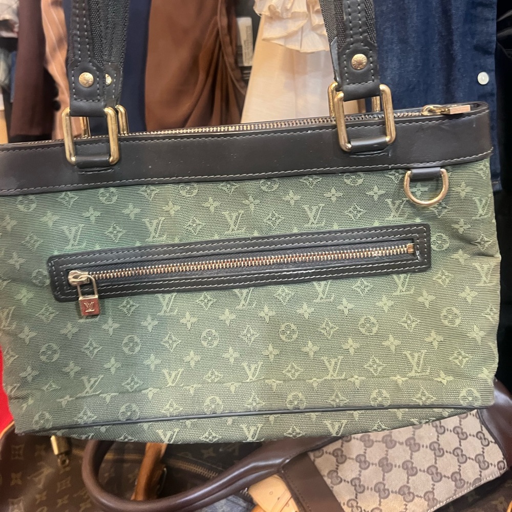 Louis Vuitton Mini Lin Green and Black Designer Tote Bag